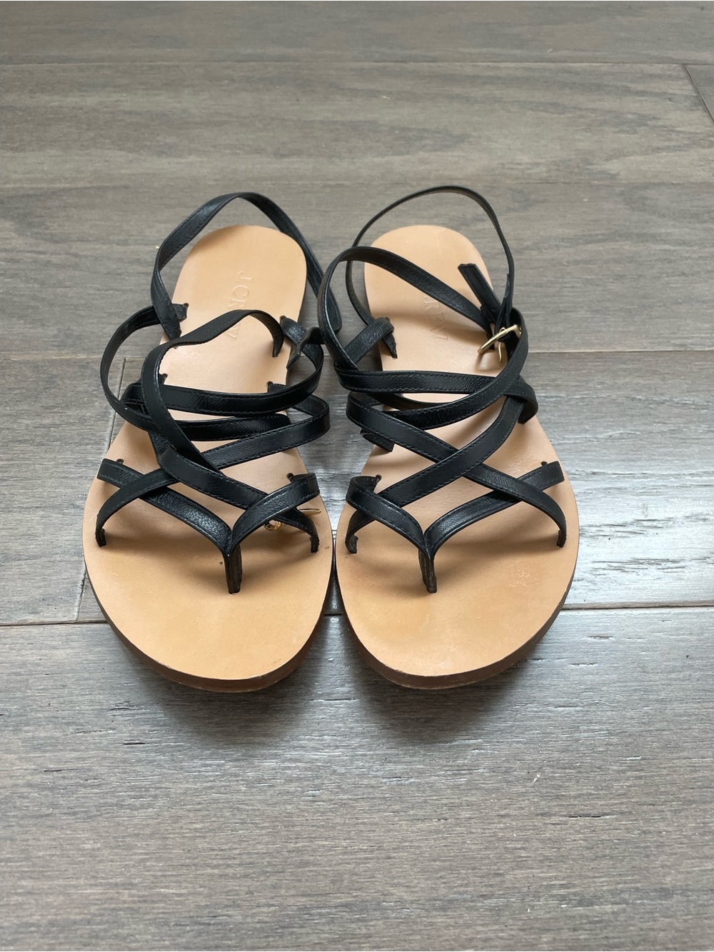 J. Crew Black Strappy Leather Ankle wrap Gladiator Sandals